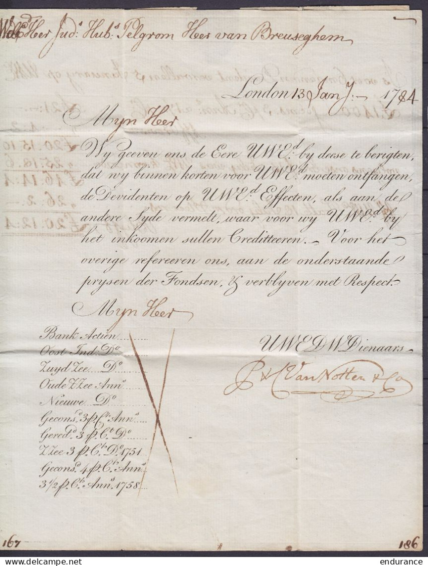 L. Imprimée Datée 13 Janvier 1784 De LONDON Pour ANTWERP - Port "6" - 1714-1794 (Pays-Bas Autrichiens)