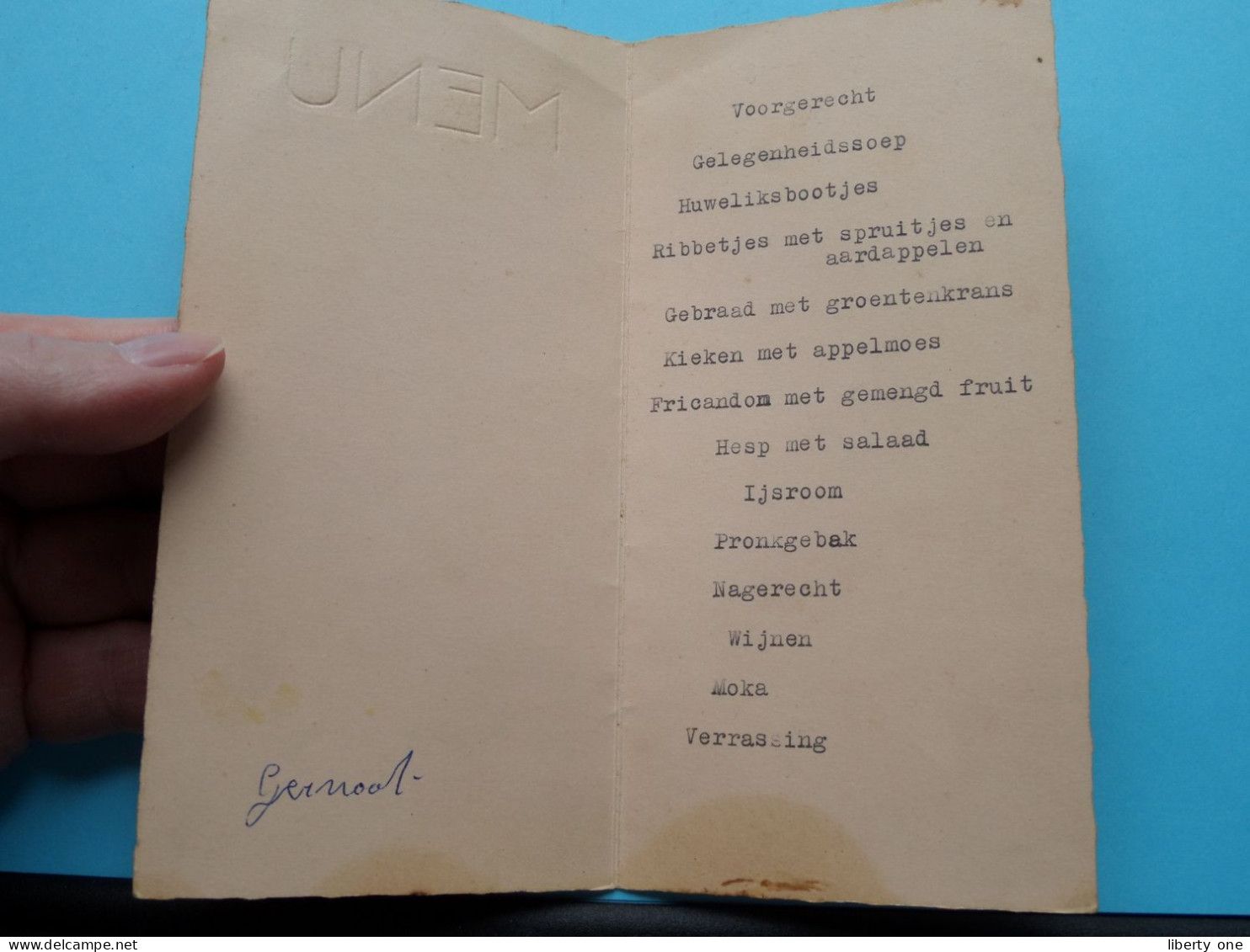 MENU Feestmaal HUWELIJK Van Maria Verlinden En Henri Van Dijck Te REET 15/10/1938 (zie Scans) ! - Menus