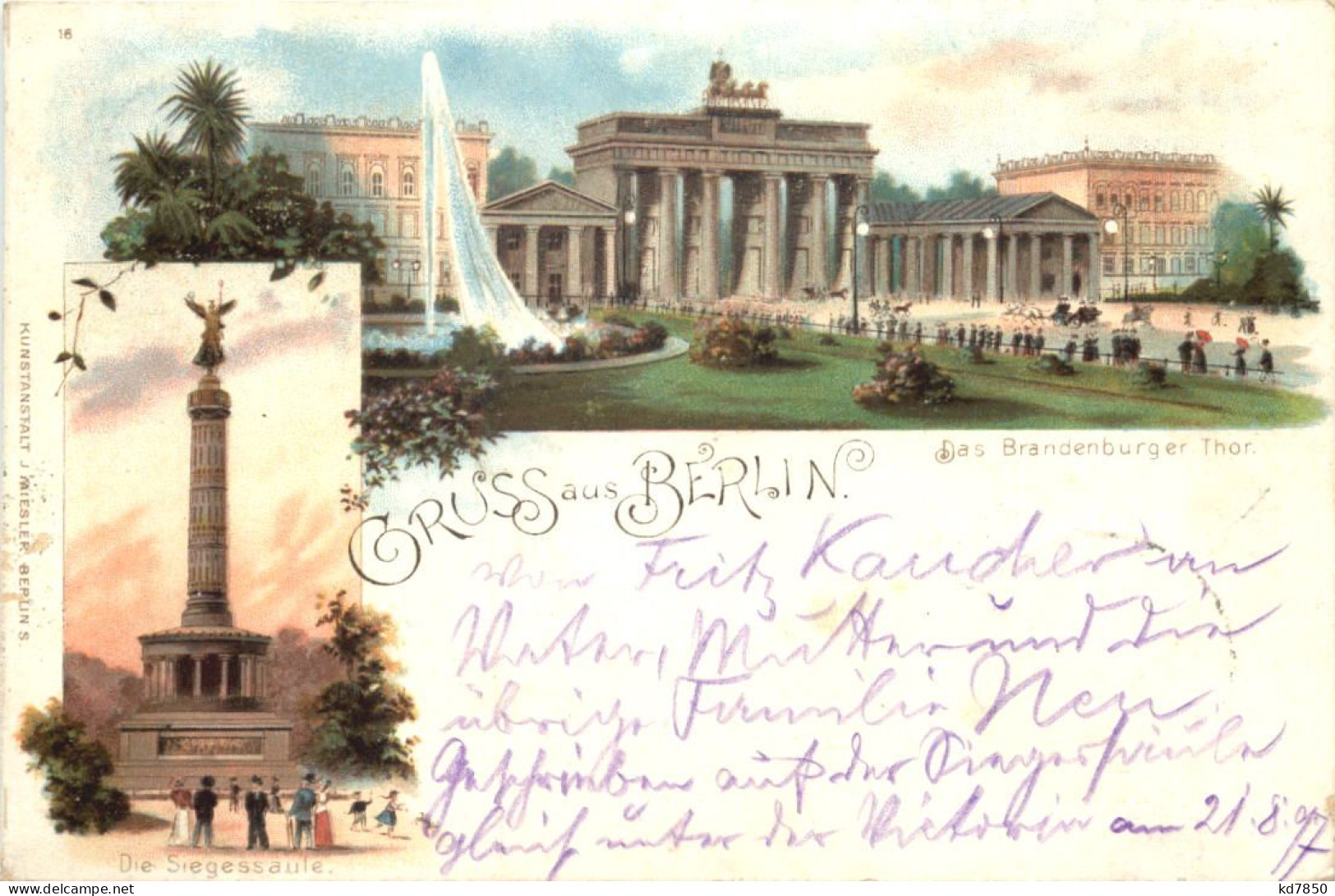 Gruss Aus Berlin - Brandenburger Tor - Litho - Brandenburger Deur