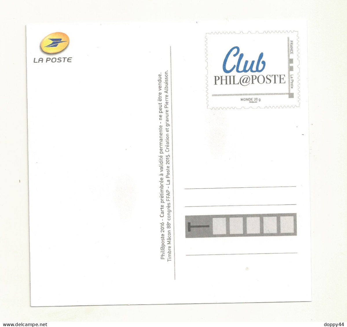 PAP CLUB PHIL@POSTE  CARTE FORMAT 14/14 Cm - Official Stationery