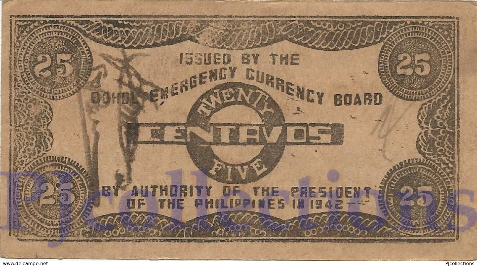 PHILIPPINES 25 CENTAVOS 1942 PICK S133 AUNC EMERGENCY BANKNOTE - Philippines