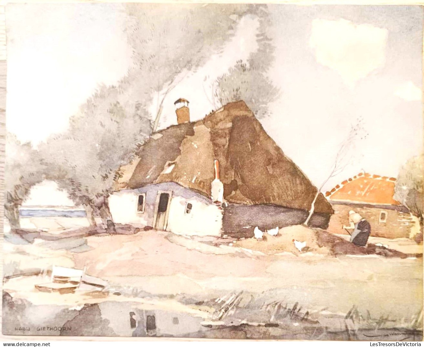 Reproduction De Tableau Sur Papier Cartonné  - Dim:31/25cm - Nabij Giethoorn - Chaumière - Autres & Non Classés