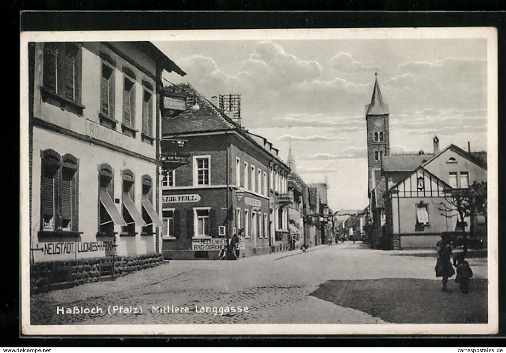 AK Hassloch /Pfalz, Strasse Mittlere Langgasse Mit Gasthaus Zur Pfalz  - Hassloch