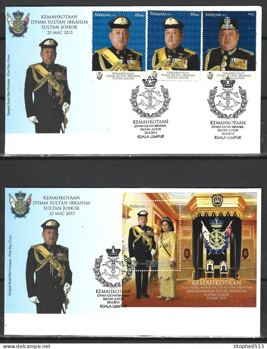 MALAISIE. N°1765-7 & BF 185 De 2015 Sur 2 Enveloppes 1er Jour. Sultan De Johor - Malesia (1964-...)