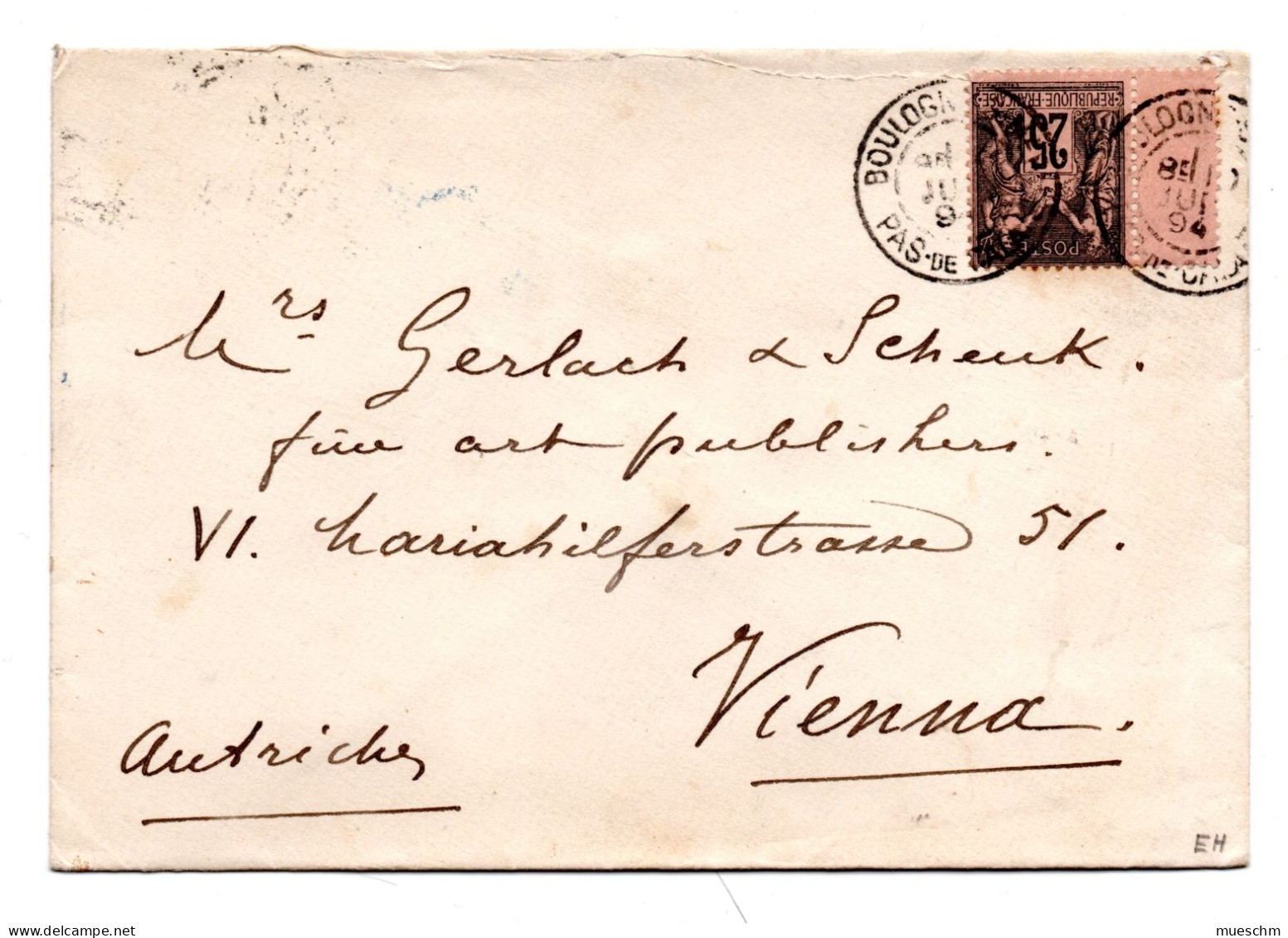 Frankreich, 1894, Briefkuvert Frank.mit 25Cent.,  Auf Rücks.blauer "Paris" Stempel Und Ank.stempel "Wien"(20056E) - Kaartbrieven