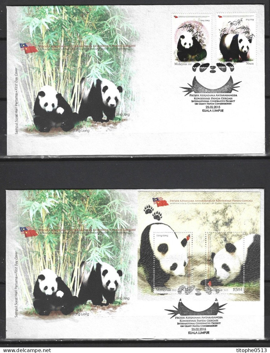 MALAISIE. N°1763-4 & BF 184 De 2015 Sur 2 Enveloppes 1er Jour. Pandas. - Orsi