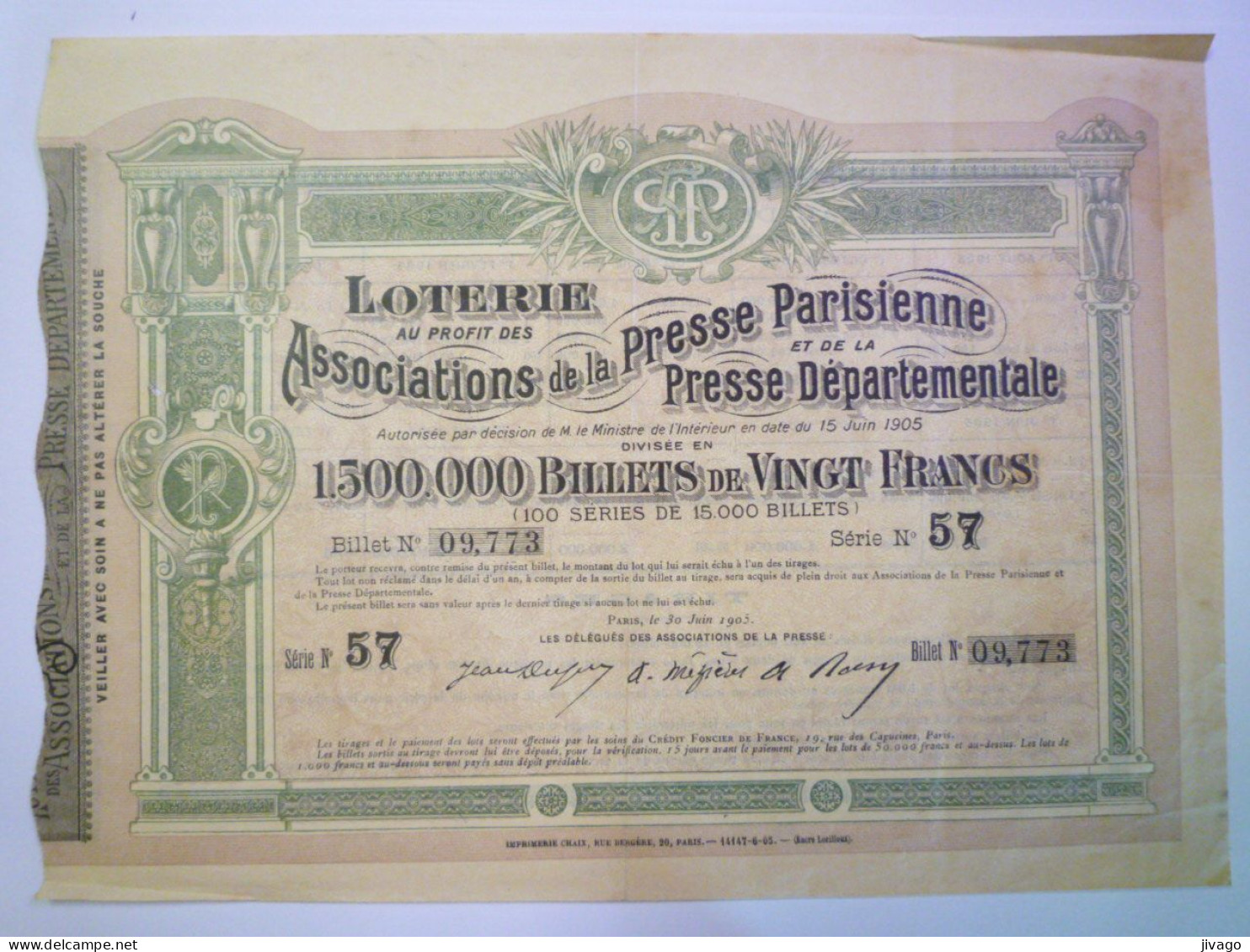 2024 - 1404  BILLET DE LOTERIE  GRAND FORMAT  (18,5 X 25,5 Cm)  à Voir  RARE   XXX - Lottery Tickets