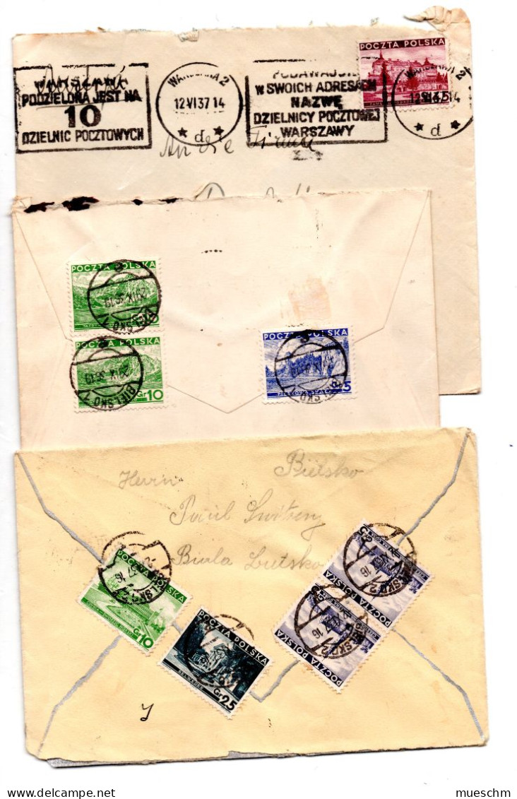 Polen, 1936/37, 3 Briefkuverts Mit Unterschiedl. Frankaturen (20060E) - Autres & Non Classés