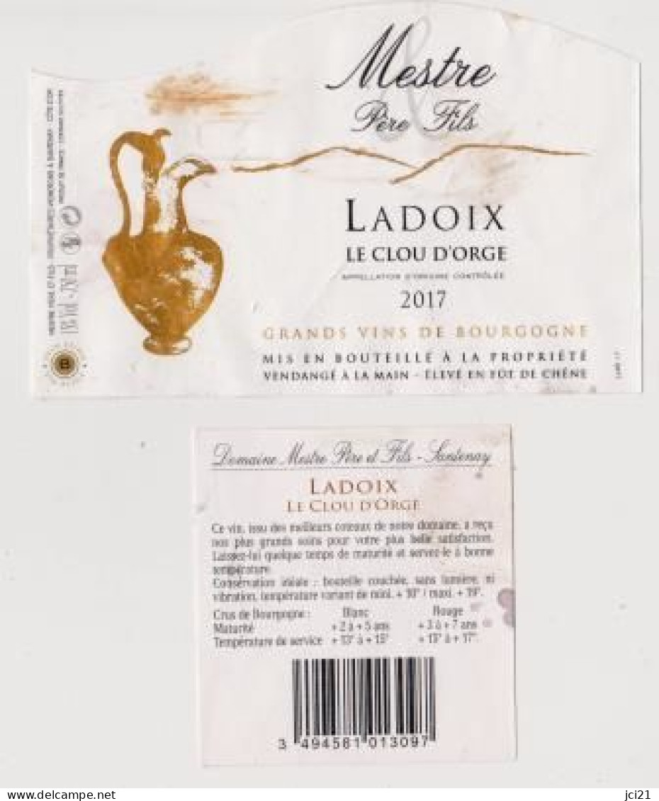 Étiquette Et Contre étiquette " LADOIX 2017 - Le Clou D'Orge "  (3052)_ev603 - Bourgogne