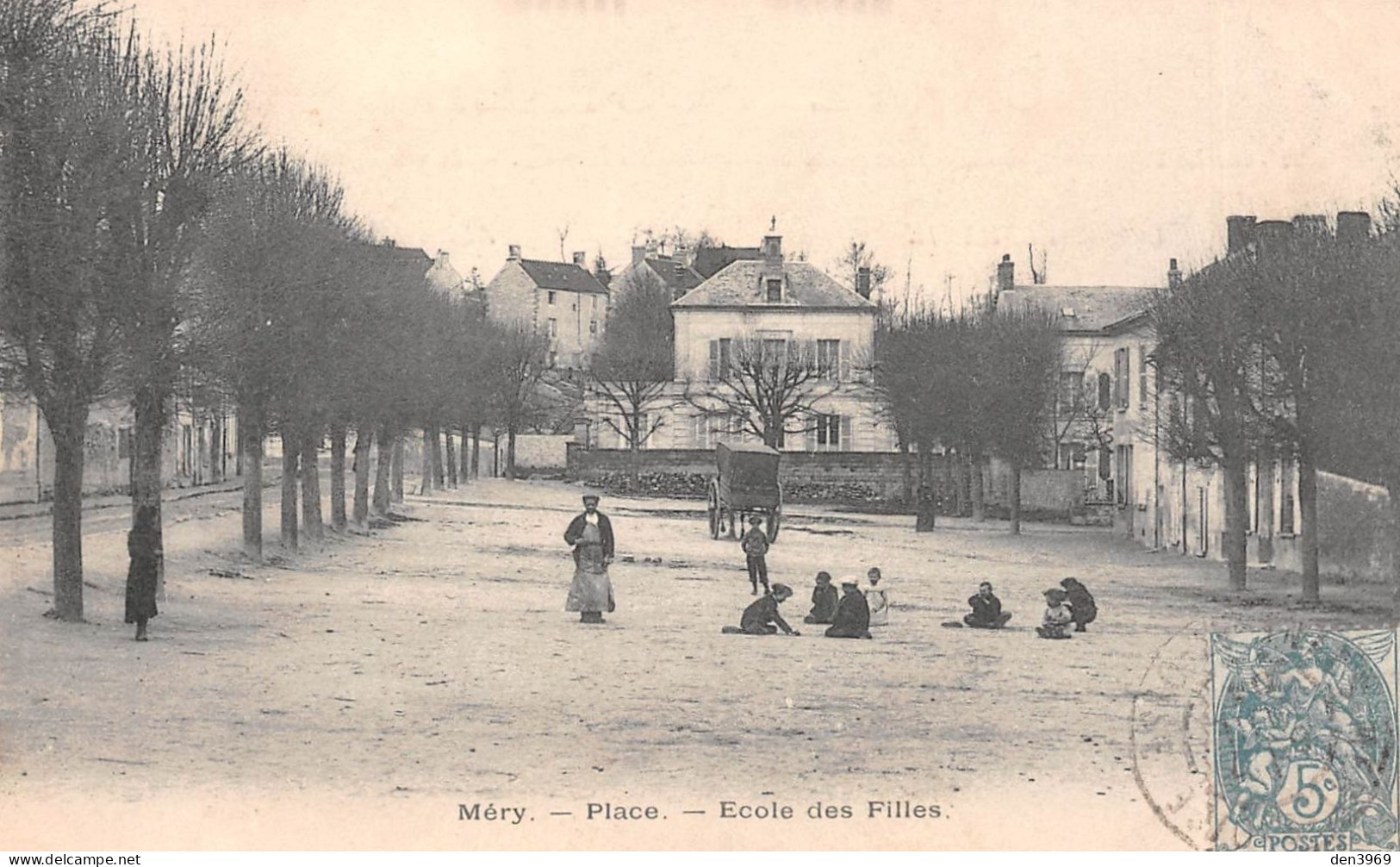 MERY-sur-Oise (Val-d'Oise) - Place - Ecole Des Filles - Voyagé 1904 (2 Scans) - Mery Sur Oise