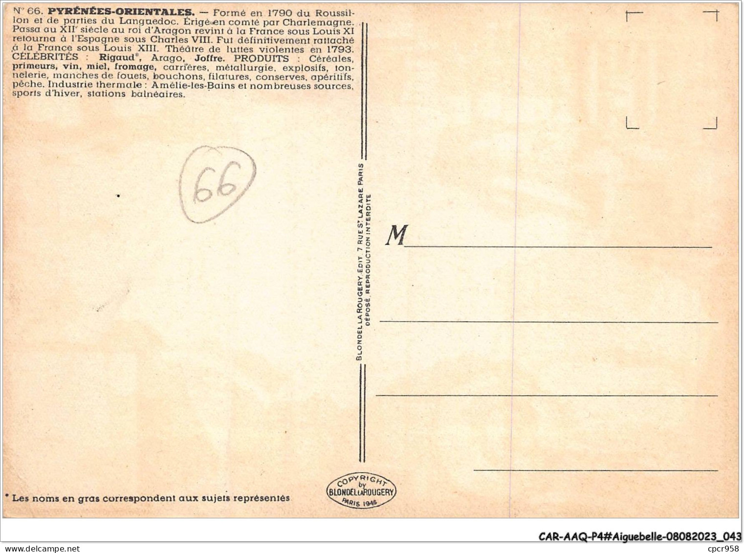 CAR-AAQP4-0305 - AIGUEBELLE - PYRENEES ORIENTALES - Formé En 1790  Du Roussillon Et De Parties Du Languedoc - Autres & Non Classés