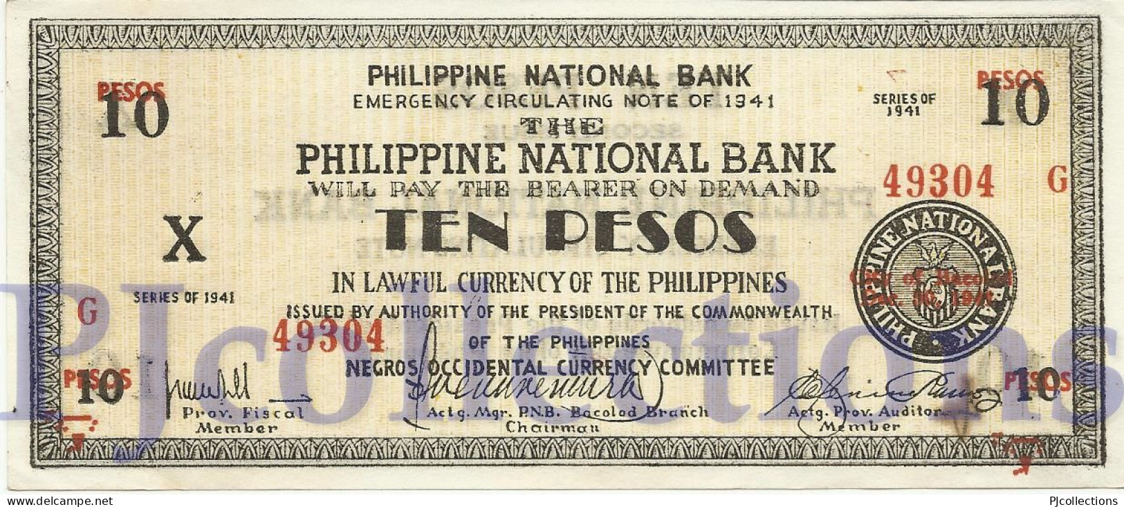 PHILIPPINES 10 PESOS 1941 PICK S627a AUNC EMERGENCY BANKNOTE - Philippinen