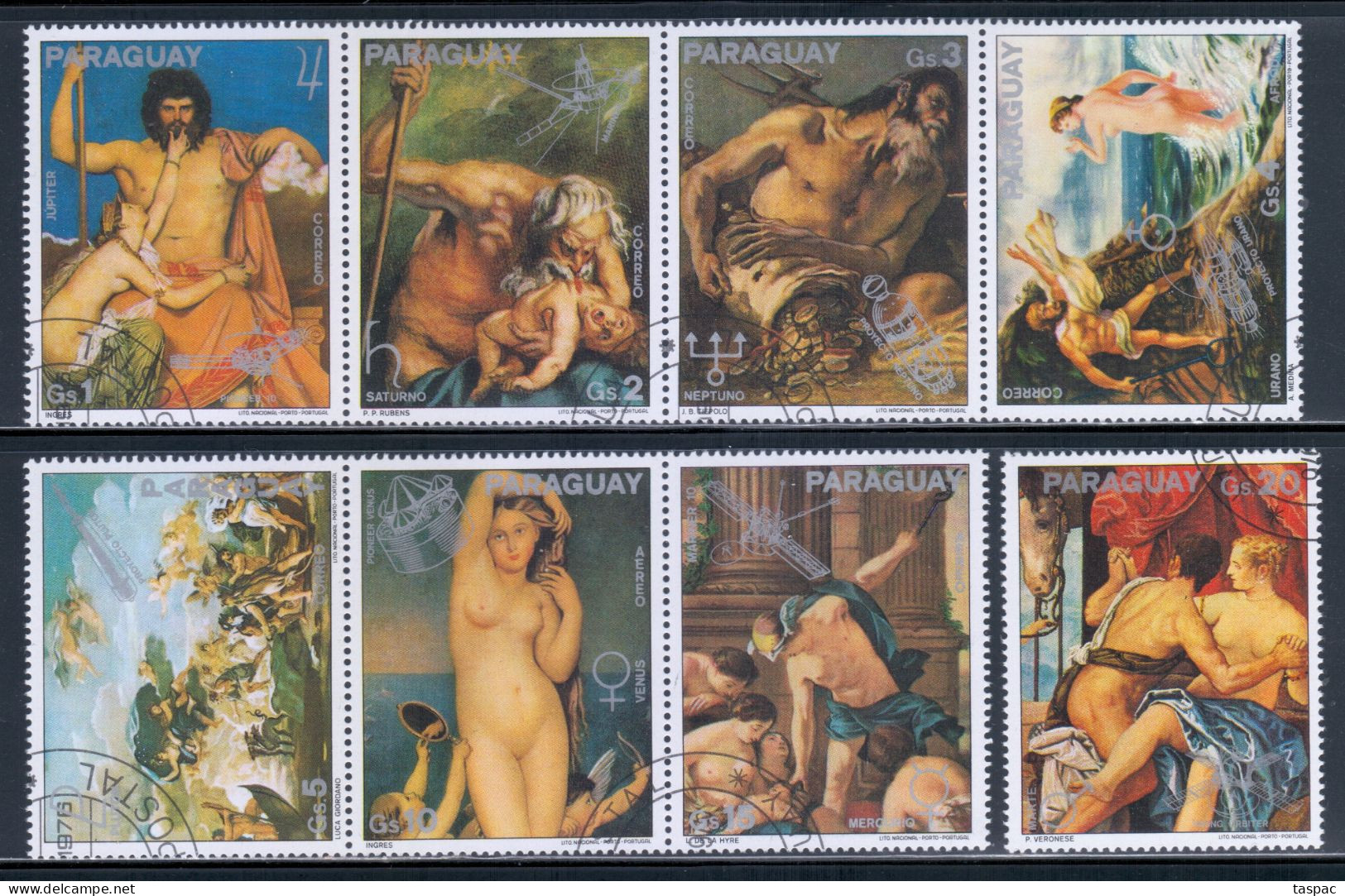 Paraguay 1976 Mi# 2824-2831 Used - Paintings Mythological Characters / Space - Amérique Du Sud