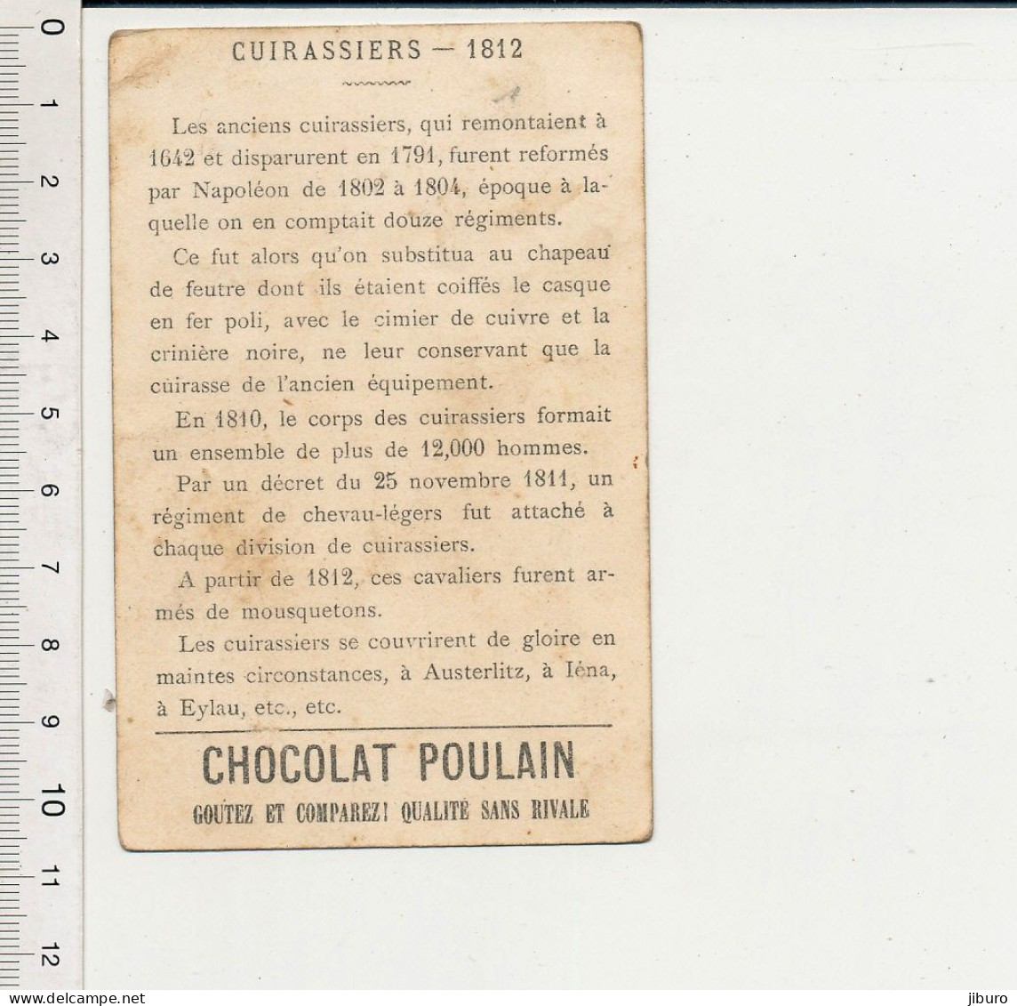 Image Chromo Ancienne Chocolat Poulain Cuirassiers 1812 Armée Napoléonienne Lithographie Sicard Rue Amelot Paris IM164/3 - Poulain