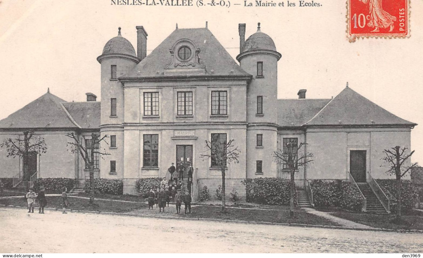 NESLES-la-VALLEE (Val-d'Oise) - La Mairie Et Les Ecoles - Voyagé 1908 (2 Scans) Deconnink à Dury-Saint-Claude Par Mouy - Nesles-la-Vallée