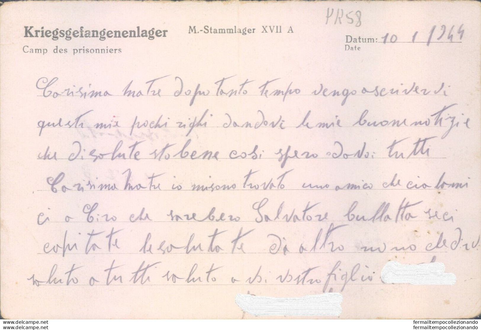 Pr58 Crucoli Prigioniero Di Guerra In Germania  Scrive Alla Sua Madre 1944 - Zonder Portkosten