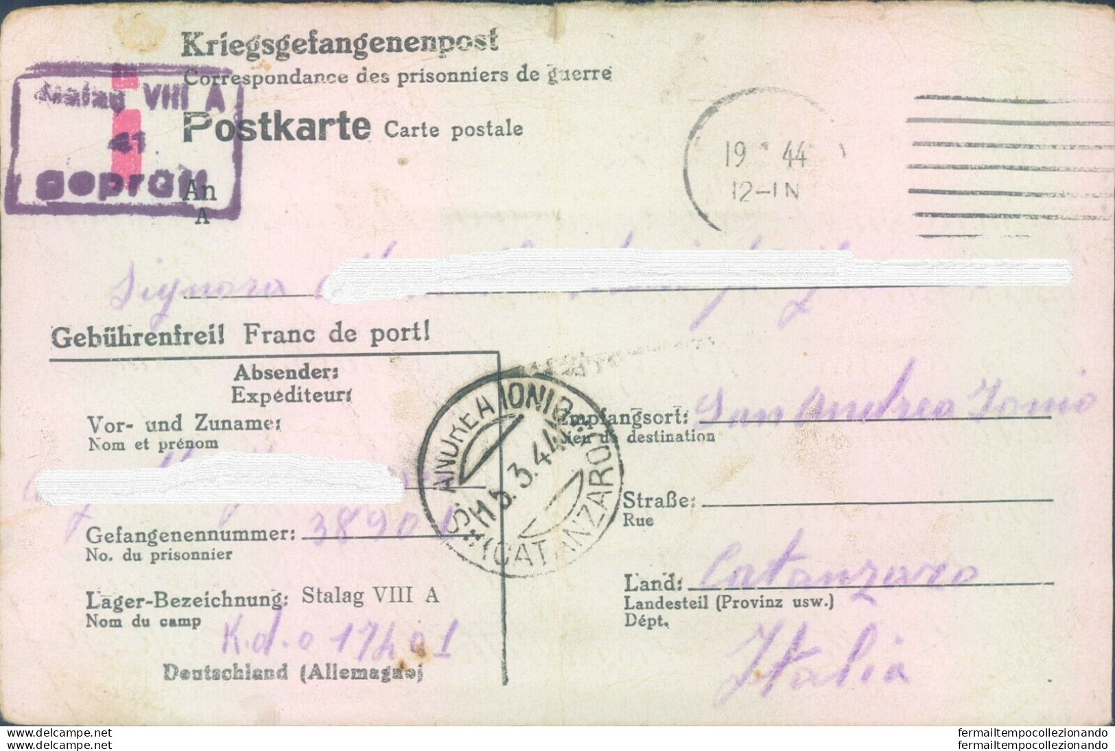 Pr51 S.andrea Ionio  Prigioniero Di Guerra In Germania Scrive Alla Sua Famiglia - Franchise