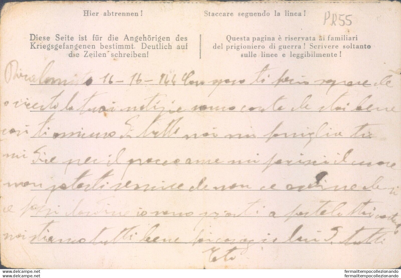 Pr55 Racalmuto- Prigioniero Di Guerra In Germania  Scrive Alla Sua Famiglia 1941 - Franchise
