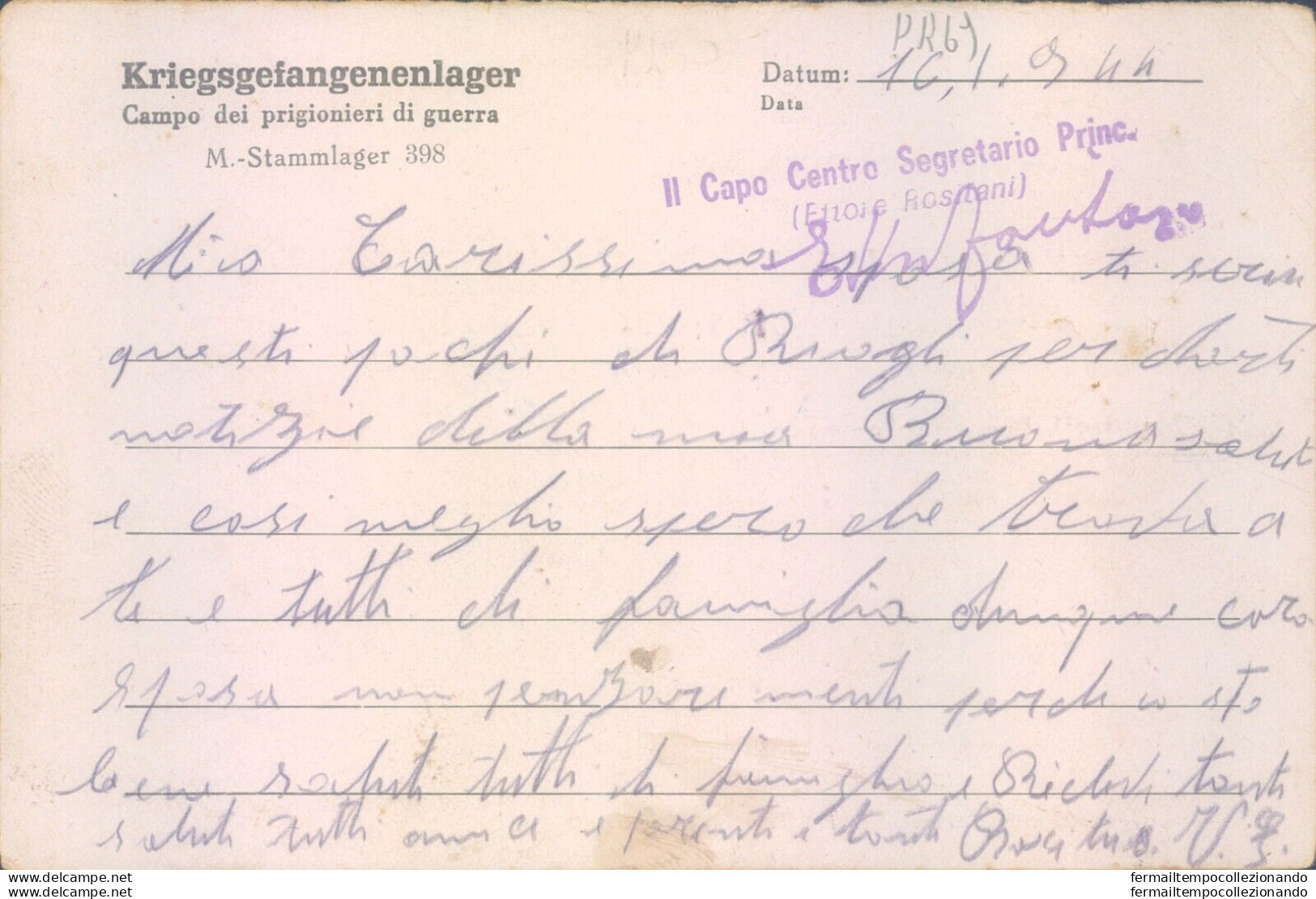 Pr69 Catanzaro Prigioniero Di Guerra In Germania Scrive Alla Sua Famiglia 1944 - Franchise