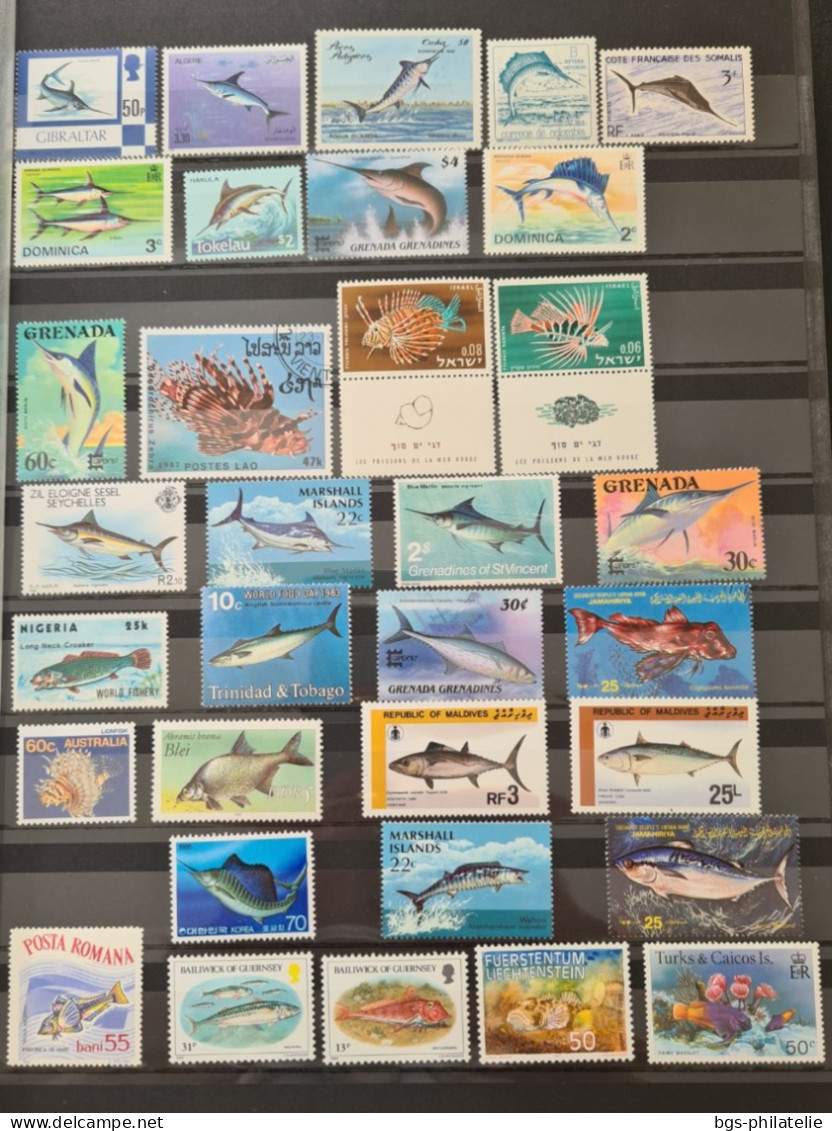 Collection de timbres sur le thème des Poissons.