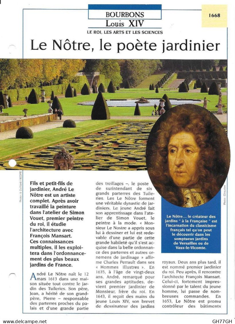 FICHE ATLAS: LE NOTRE LE POETE JARDINIER -BOURBONS - Historia