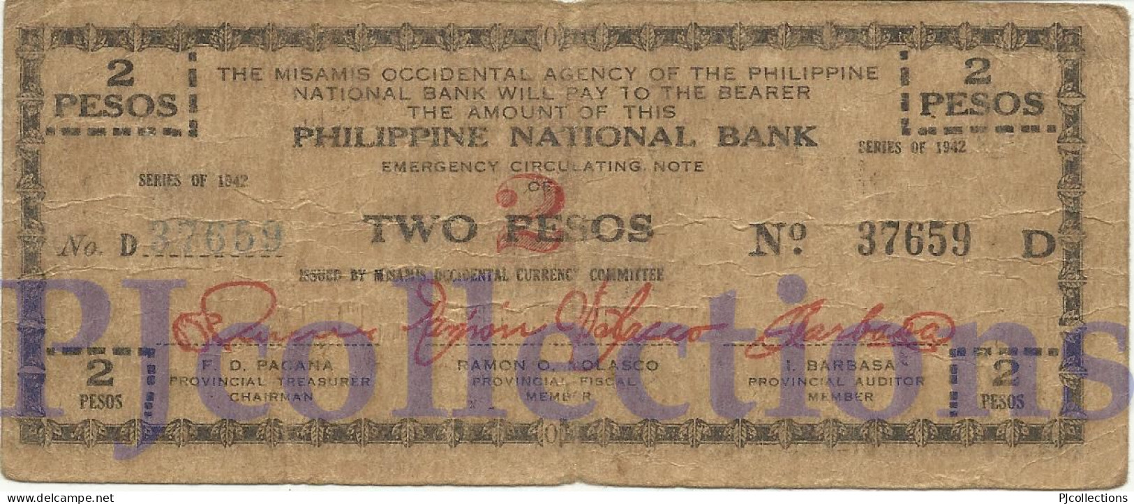 PHILIPPINES 2 PESOS 1942 PICK S577a FINE EMERGENCY NOTE - Filipinas