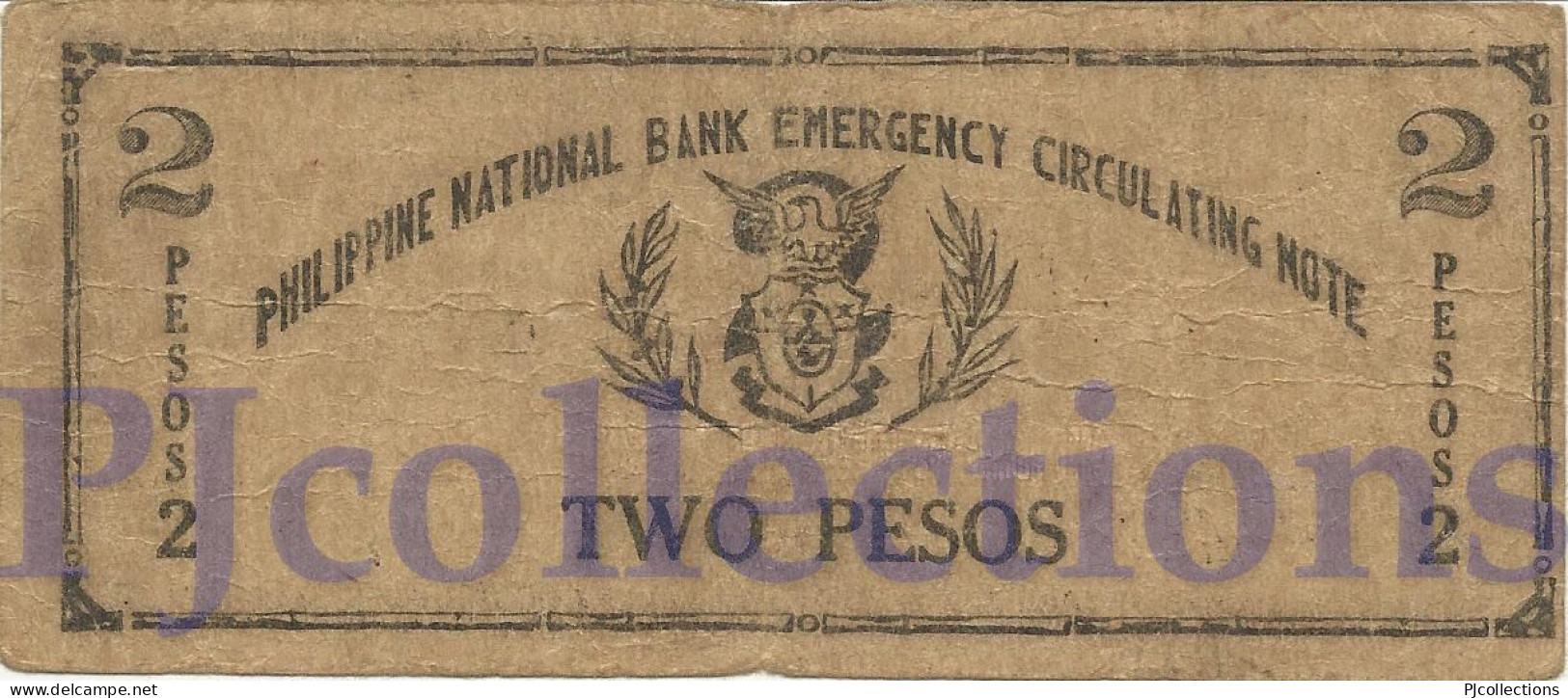 PHILIPPINES 2 PESOS 1942 PICK S577a FINE EMERGENCY NOTE - Philippines