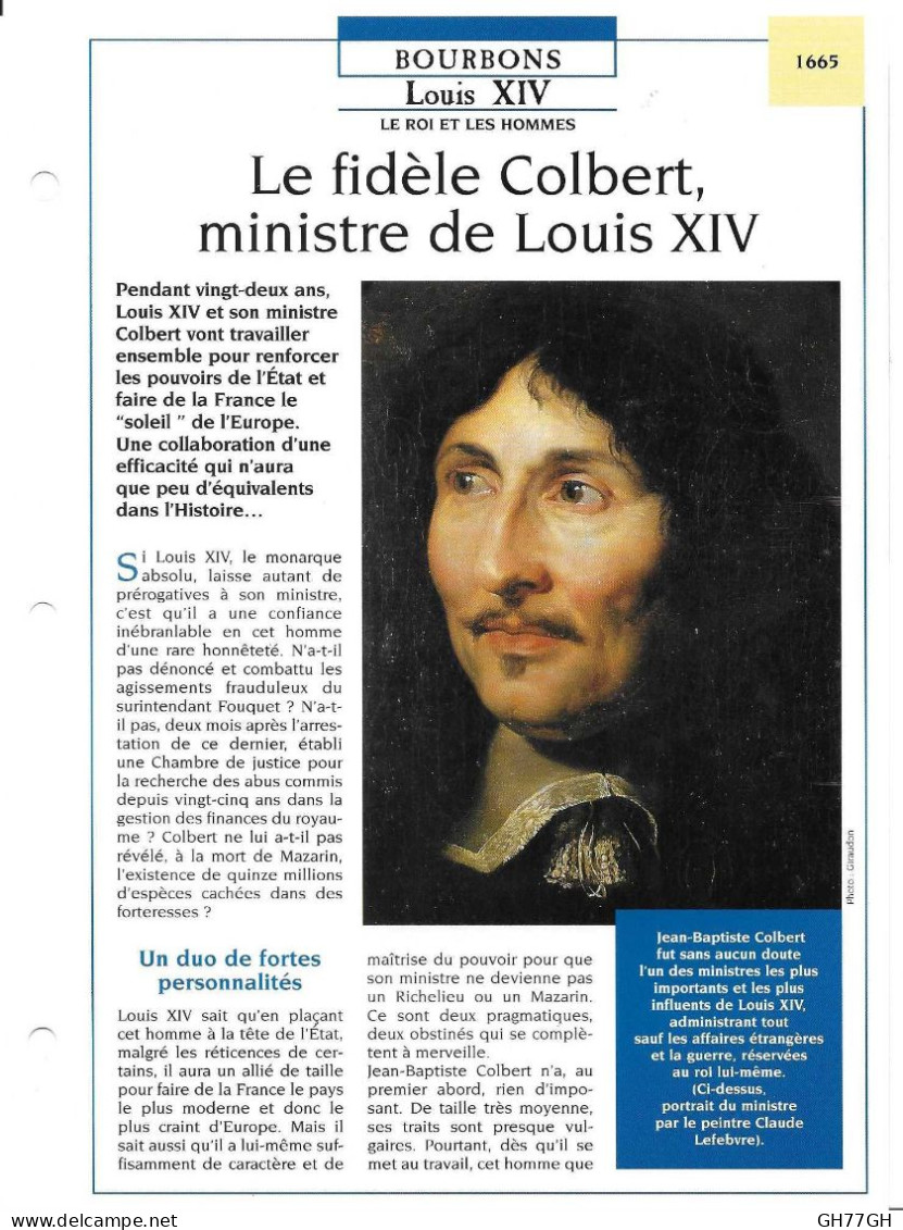 FICHE ATLAS: LE FIDELE COLBERT MINISTRE DE LOUIS XIV -BOURBONS - Geschichte