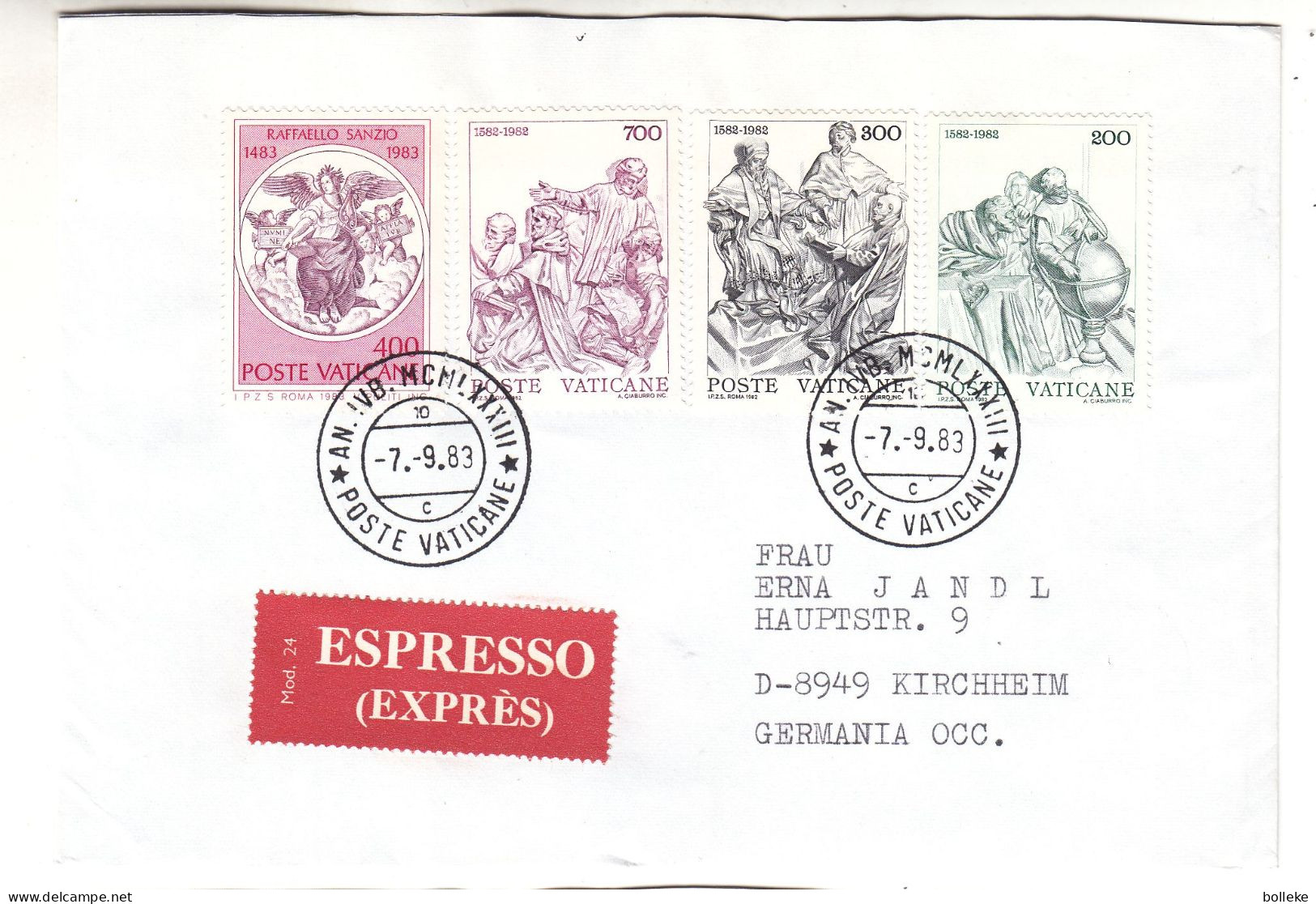 Vatican - Lettre Exprès De 1983 - Oblit Poste Vaticane - Exp Vers Kirchheim - Cachet De Mindelheim - - Storia Postale