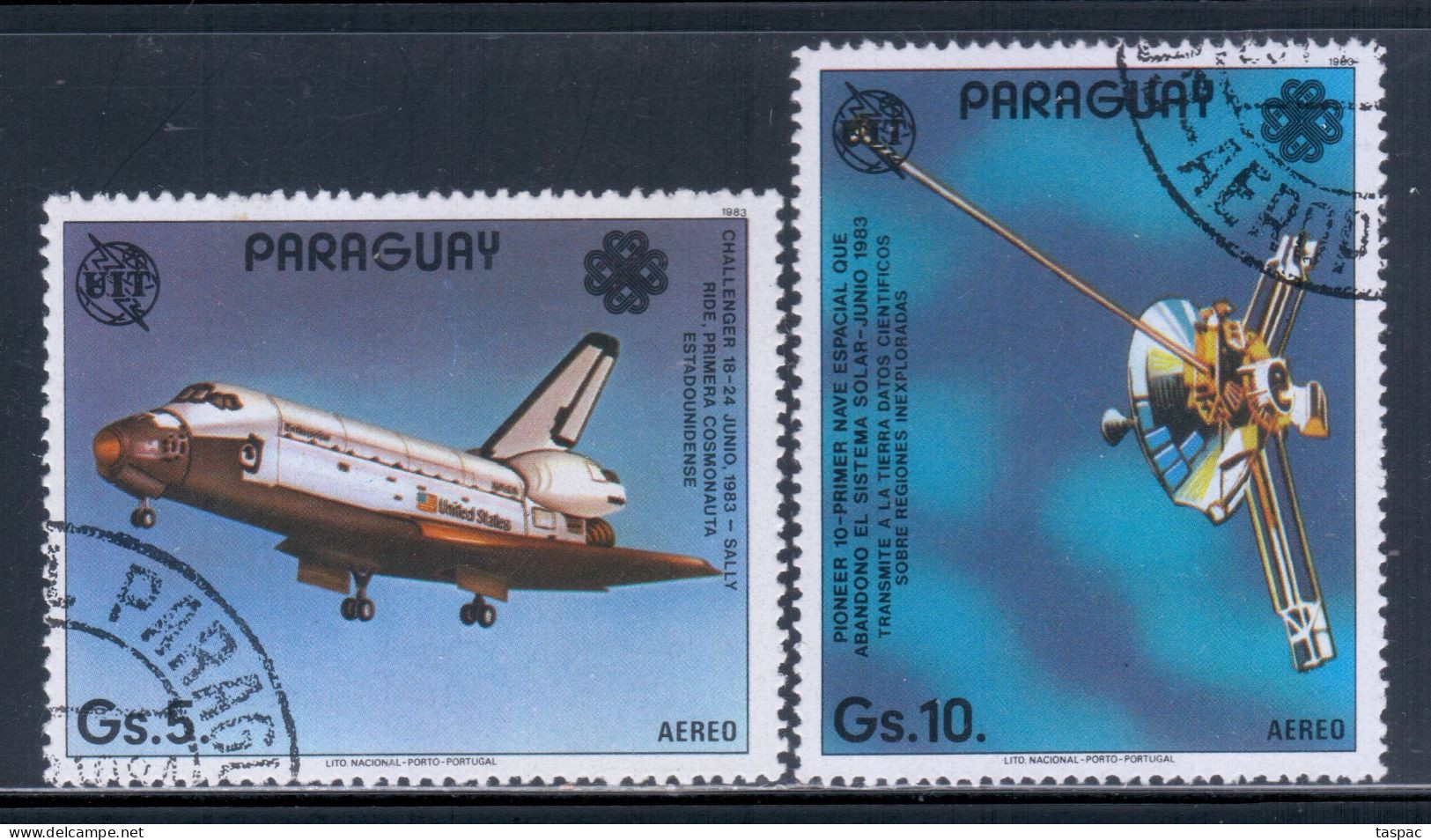 Paraguay 1984 Mi# 3706-3707 Used - Short Set - Space Achievements: Space Shuttle Challenger / Pioneer 10 - Amérique Du Sud