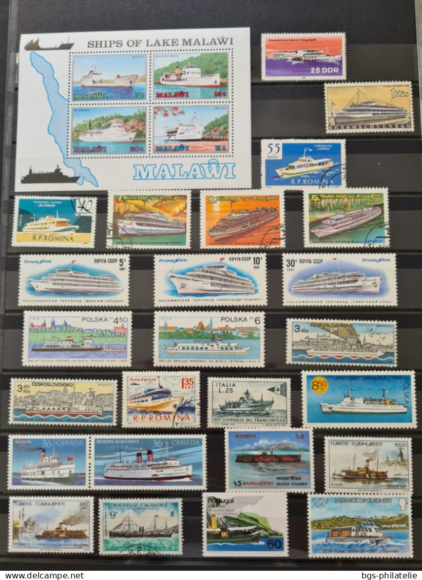 Collection de timbres sur le thème des Bateaux.