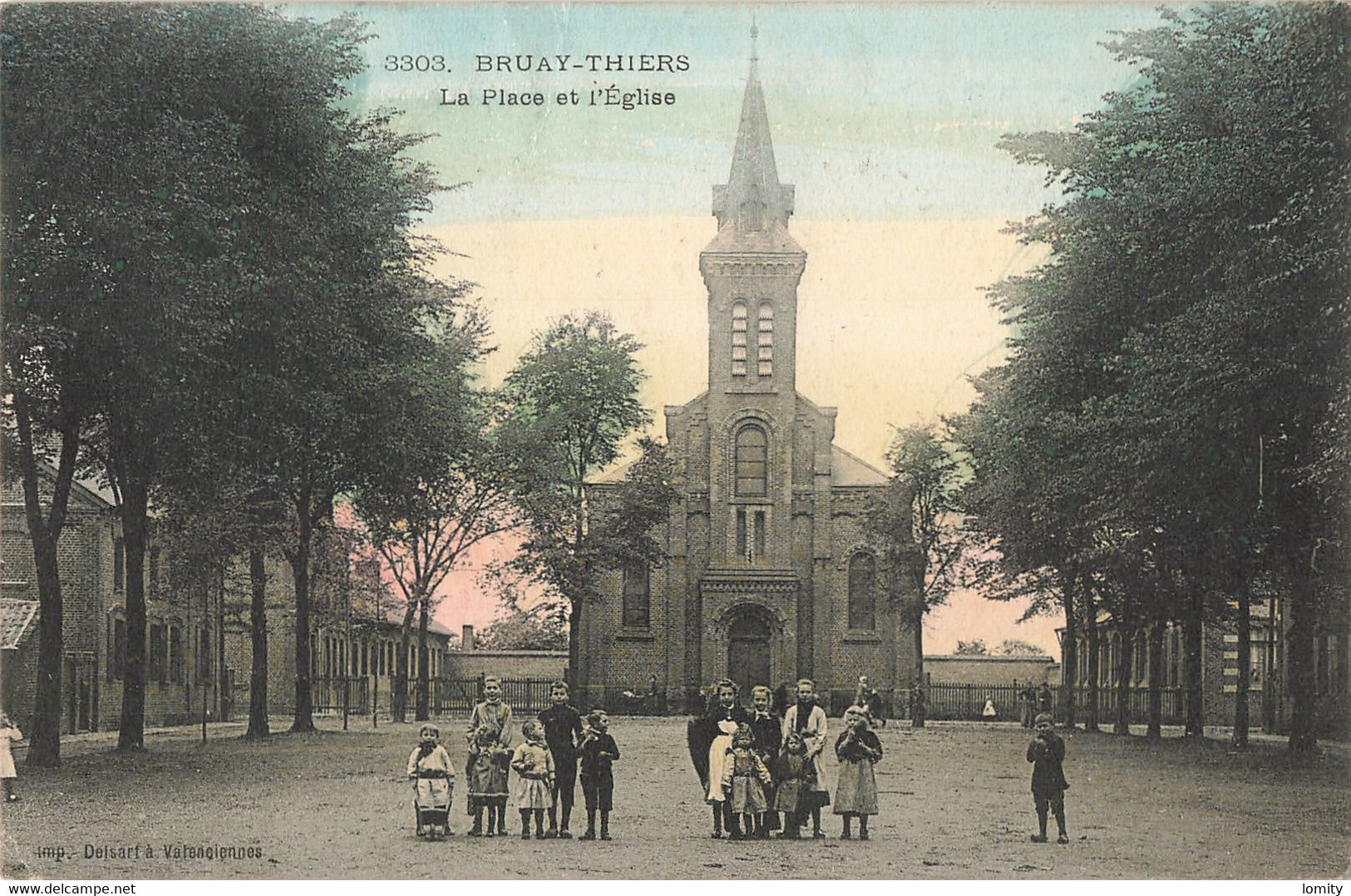 59 Bruay Thiers La Place Et L' église , Marque Postale Cachet Griffe De Facteur Paris 17e Arrondissement - Bruay Sur Escaut