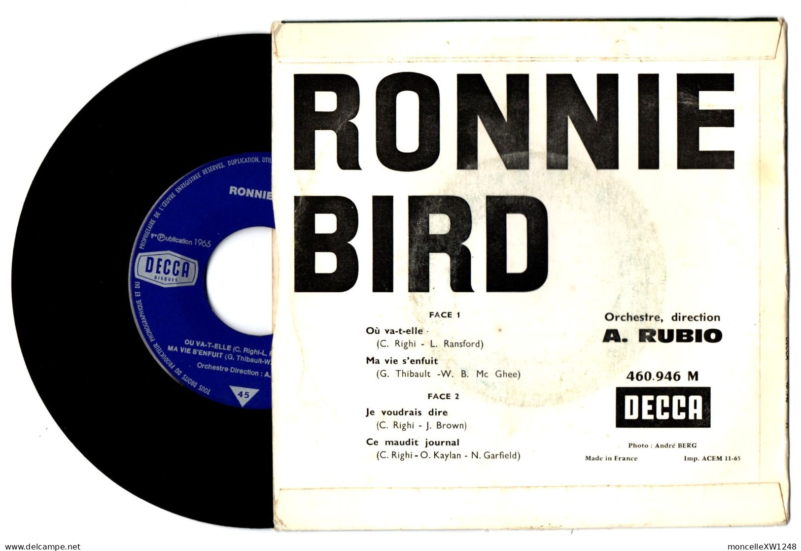 Ronnie Bird - 45 T EP Où Va-t-elle (1965) - 45 G - Maxi-Single