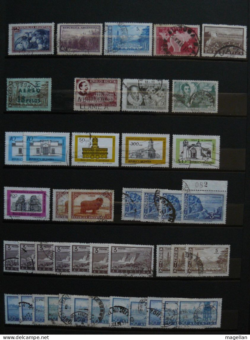 Argentine - Important lot de timbres oblitérés à trier sur 14 pages d'album