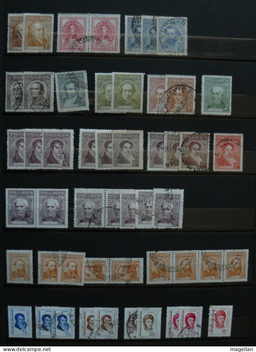 Argentine - Important lot de timbres oblitérés à trier sur 14 pages d'album