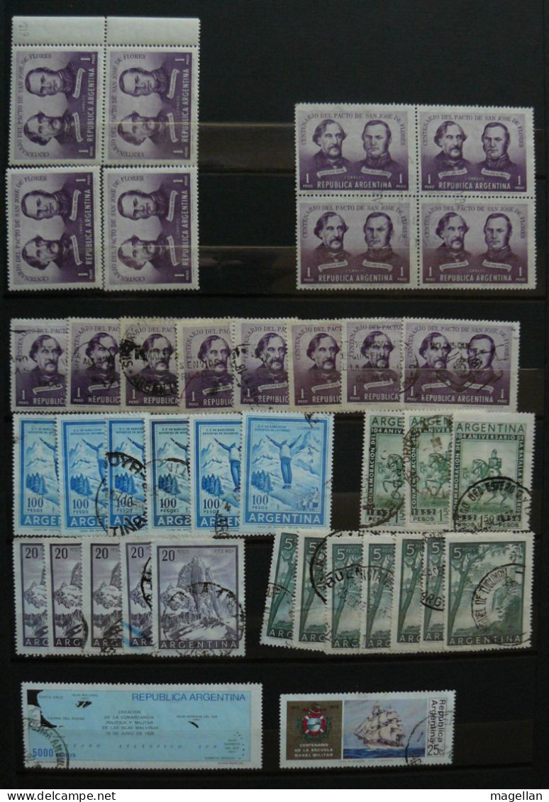 Argentine - Important lot de timbres oblitérés à trier sur 14 pages d'album