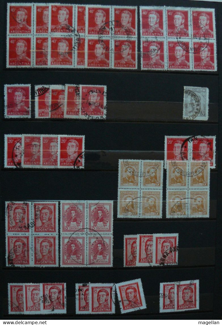 Argentine - Important lot de timbres oblitérés à trier sur 14 pages d'album