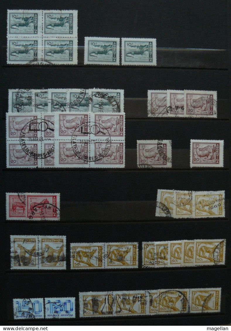 Argentine - Important lot de timbres oblitérés à trier sur 14 pages d'album