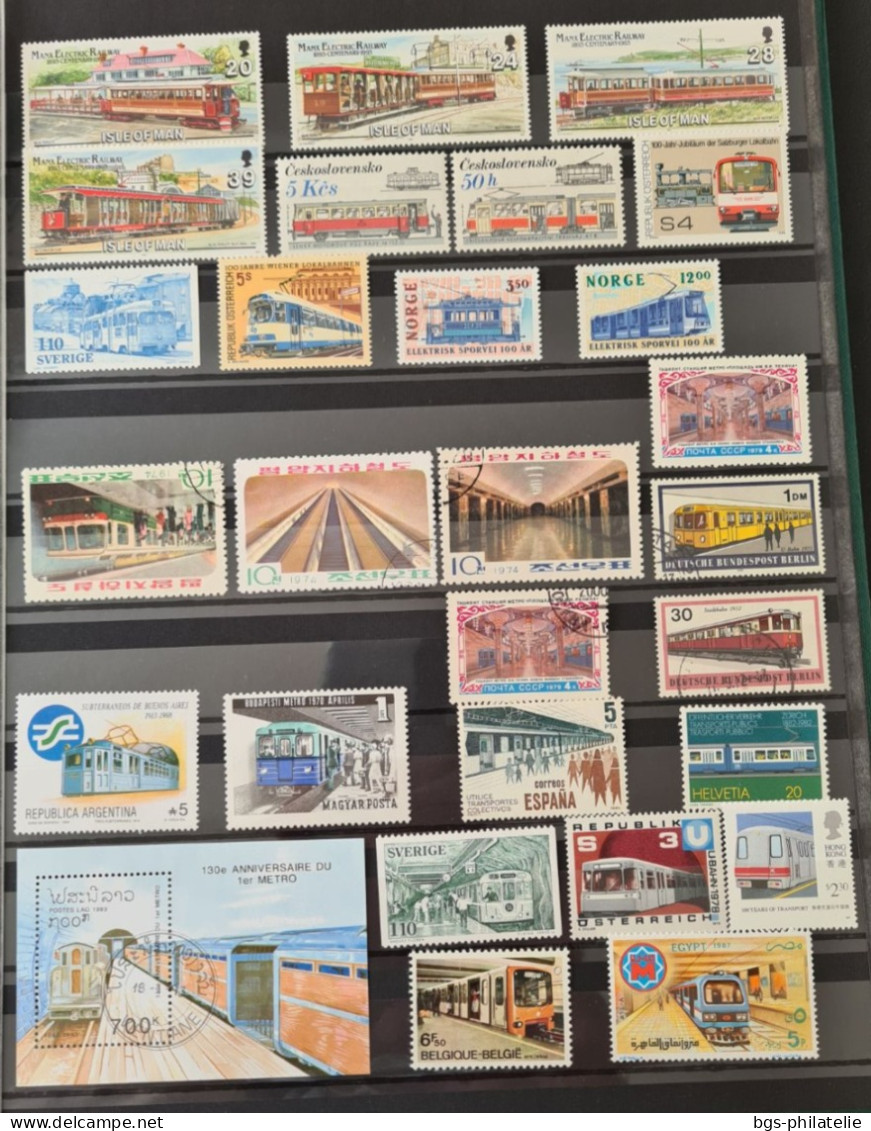 Collection de timbres sur le thème des Trains.