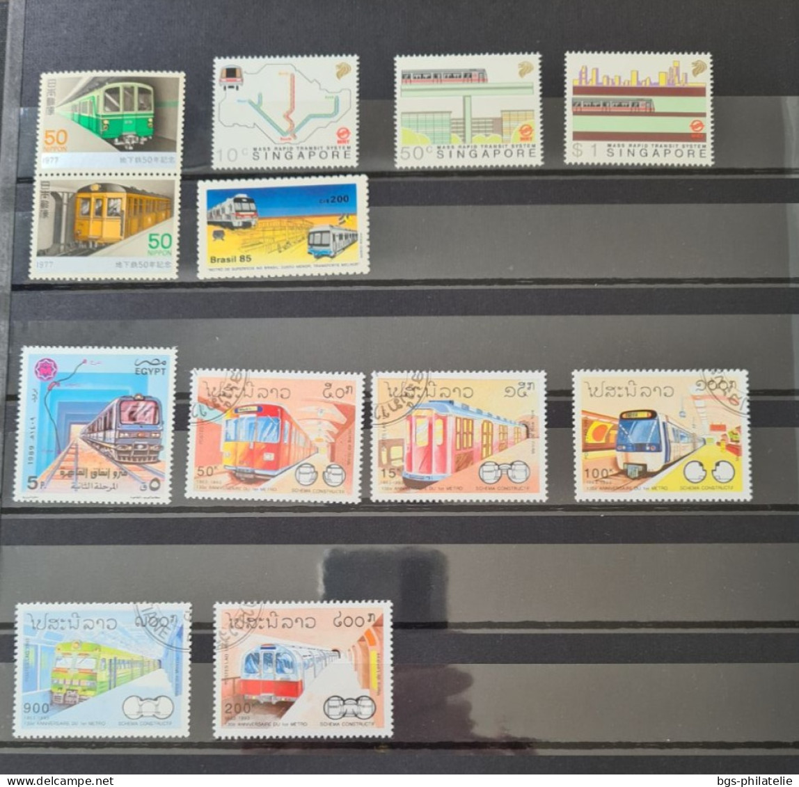 Collection de timbres sur le thème des Trains.