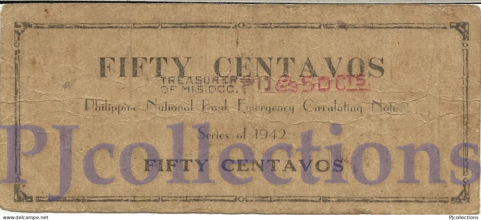 PHILIPPINES 50 CENTAVOS 1942 PICK S575a FINE EMERGENCY BANKNOTE - Filippijnen