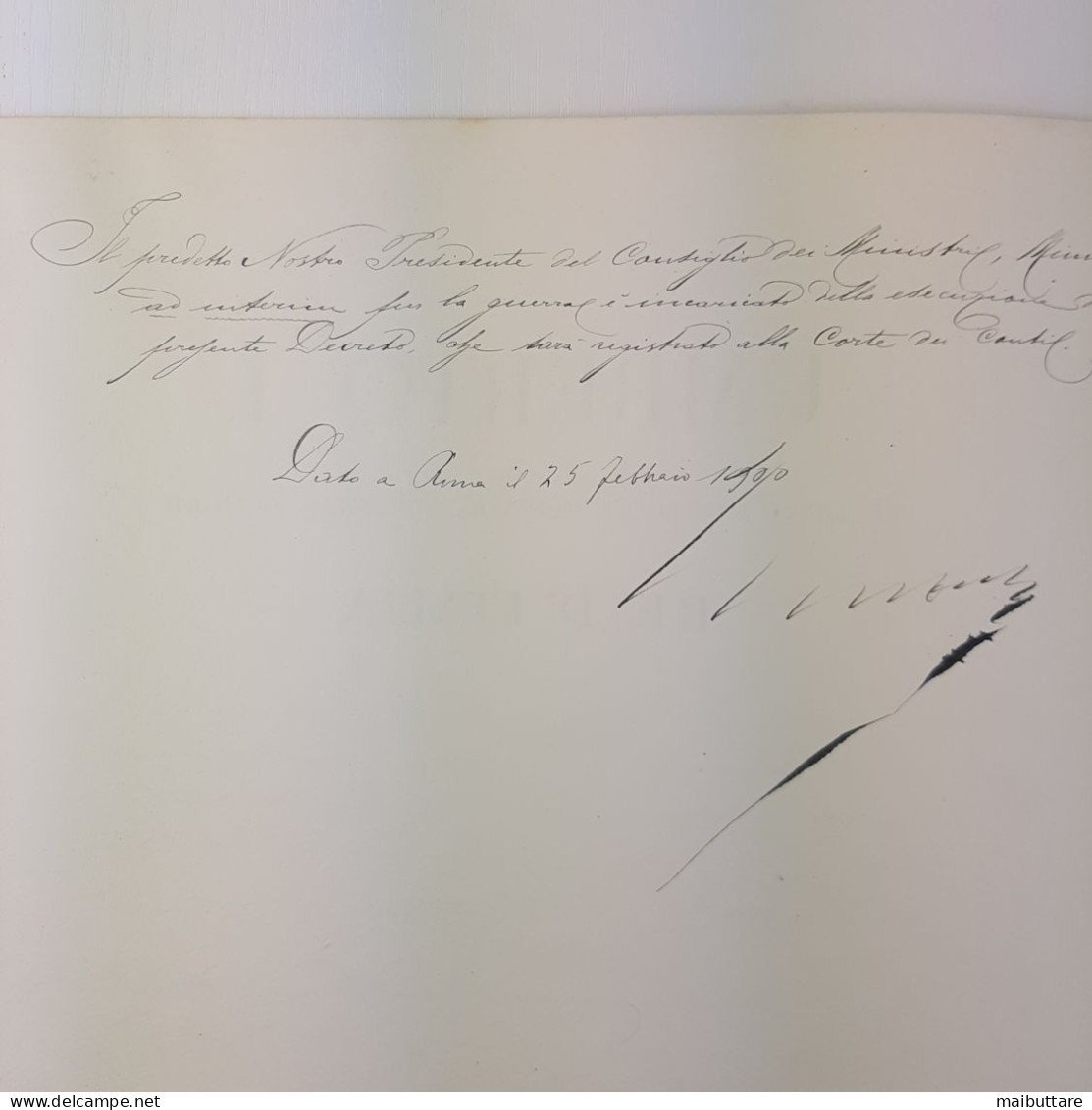 Decreto Firmato Dal Re Umberto I - Re D'Italia e Autografato Dal Ministro Della Guerra Francesco Ricotti Magnani - Decrees & Laws