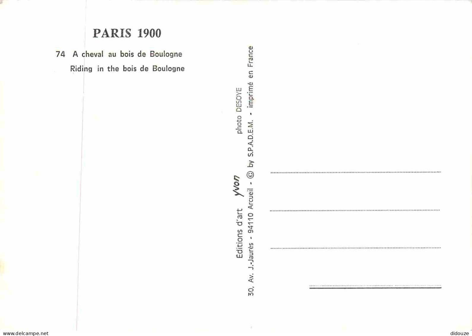 Reproduction CPA - 75 Paris - Cheval Au Bois De Boulogne - Paris 1900 - 74 - CPM - Carte Neuve - Voir Scans Recto-Verso - Non Classés