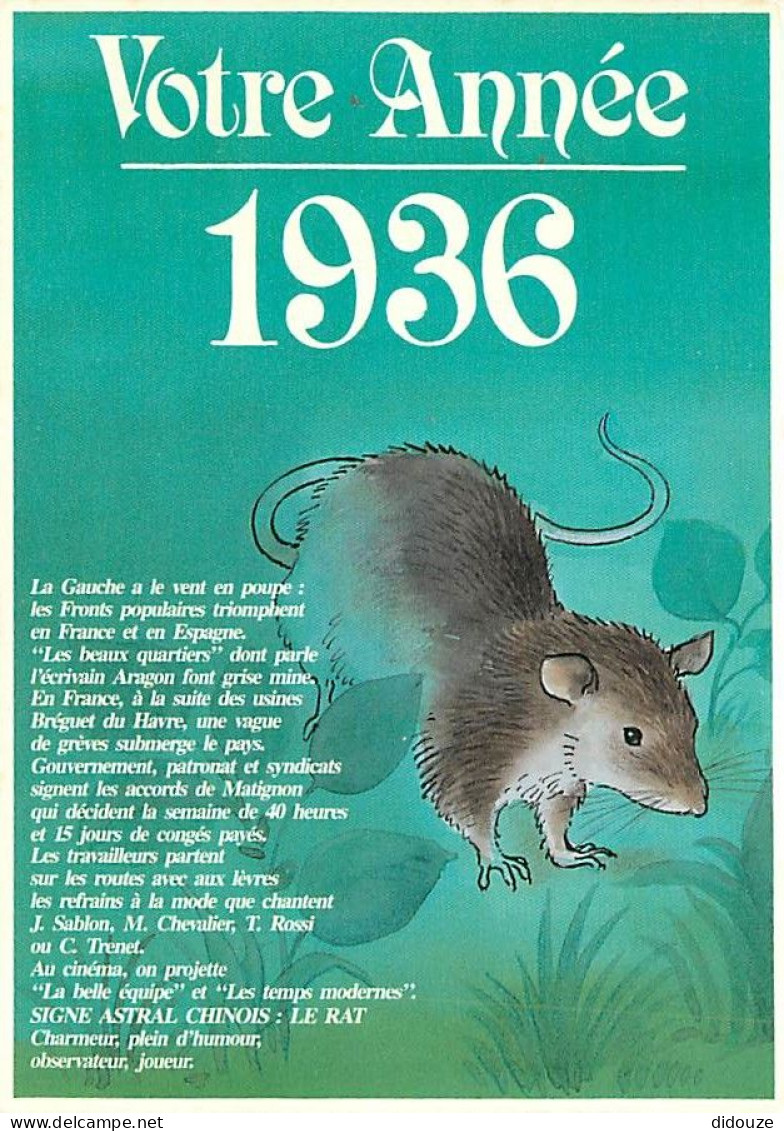 Astrologie - Votre Année - 1936 - Signe Astral Chinois : Le Rat - CPM - Carte Neuve - Voir Scans Recto-Verso - Astrología