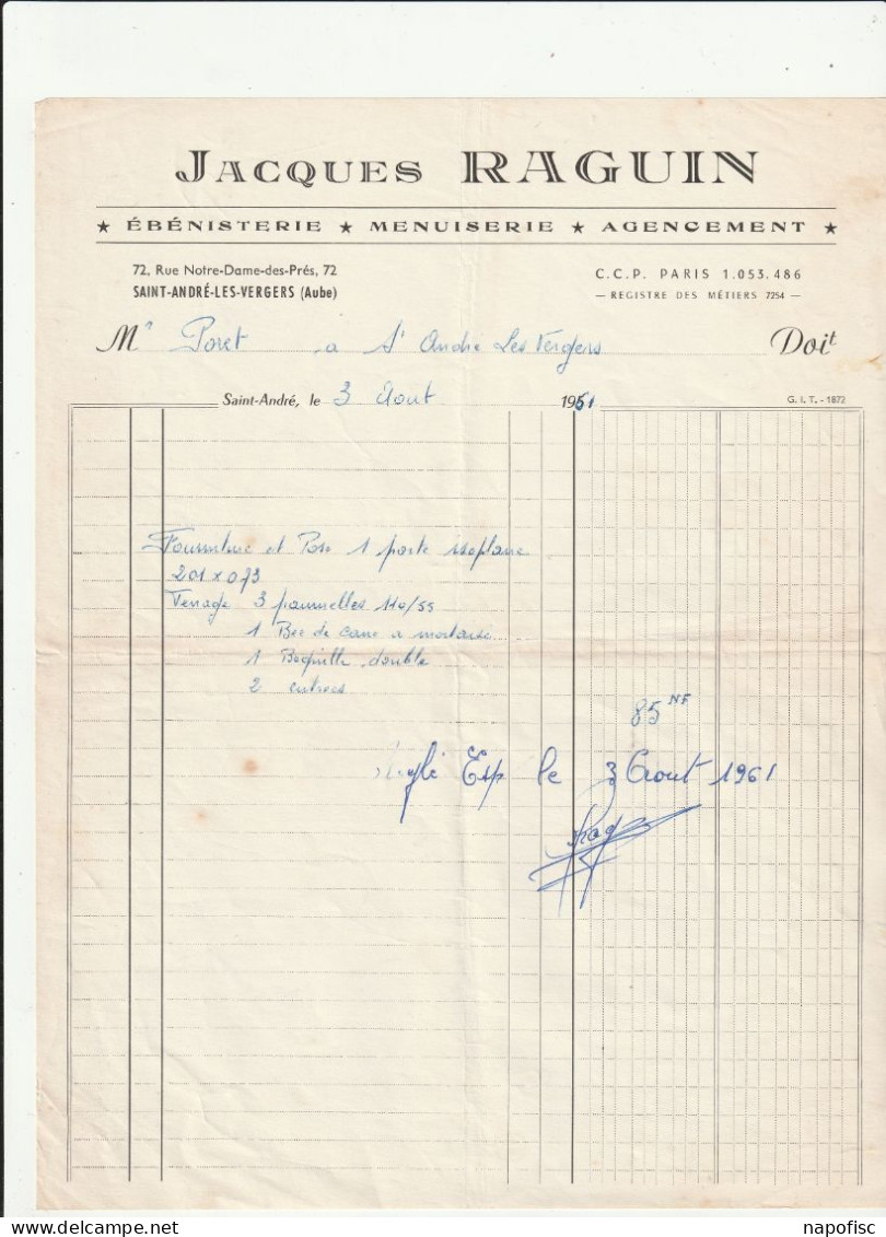 10-J.Raguin..Ebénisterie, Menuiserie, Agencement..Saint-André-les-Vergers...(Aube)..1961 - Petits Métiers