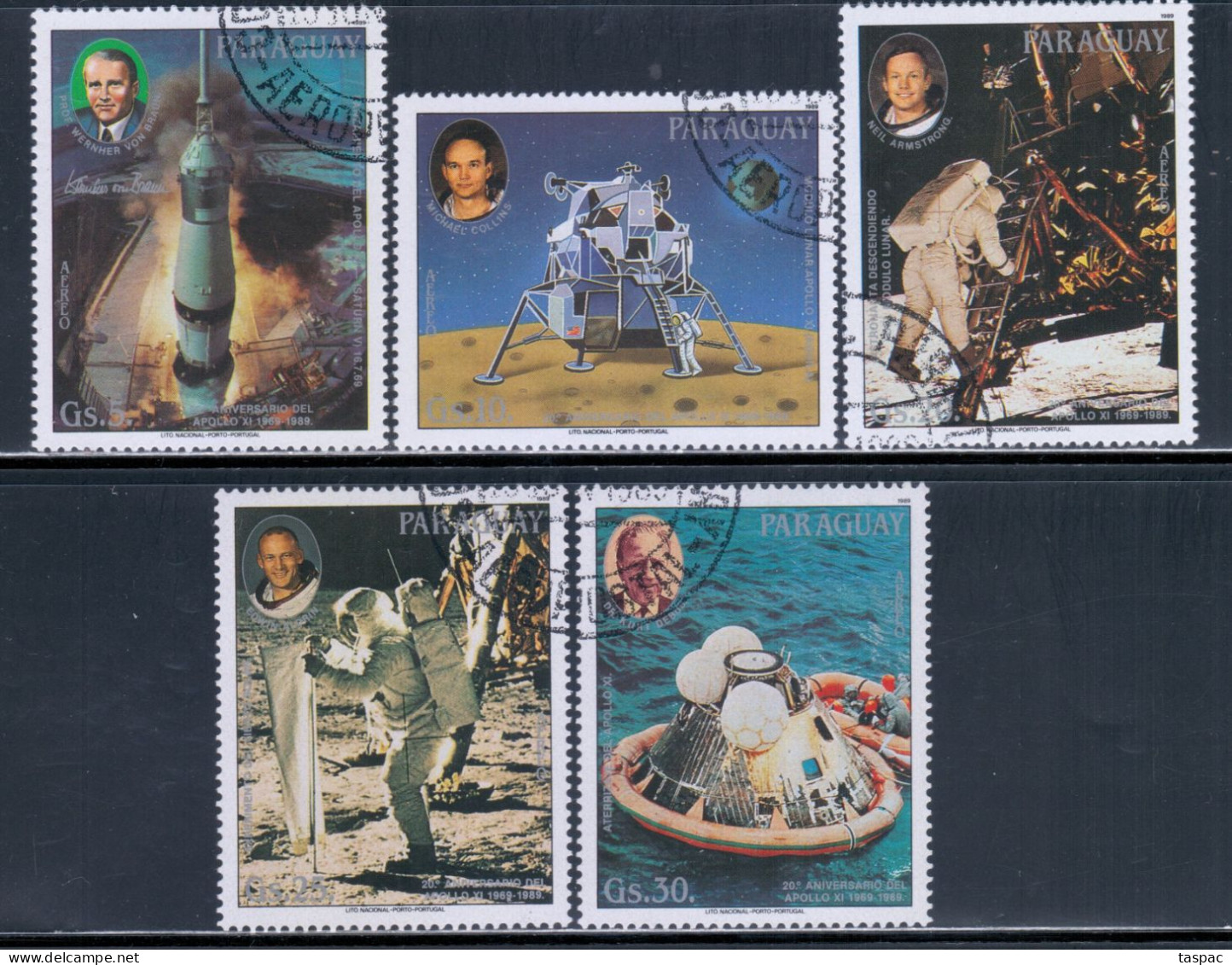 Paraguay 1989 Mi# 4328-4332 Used - 1st Moon Landing, 20th Anniv. / Space - América Del Sur