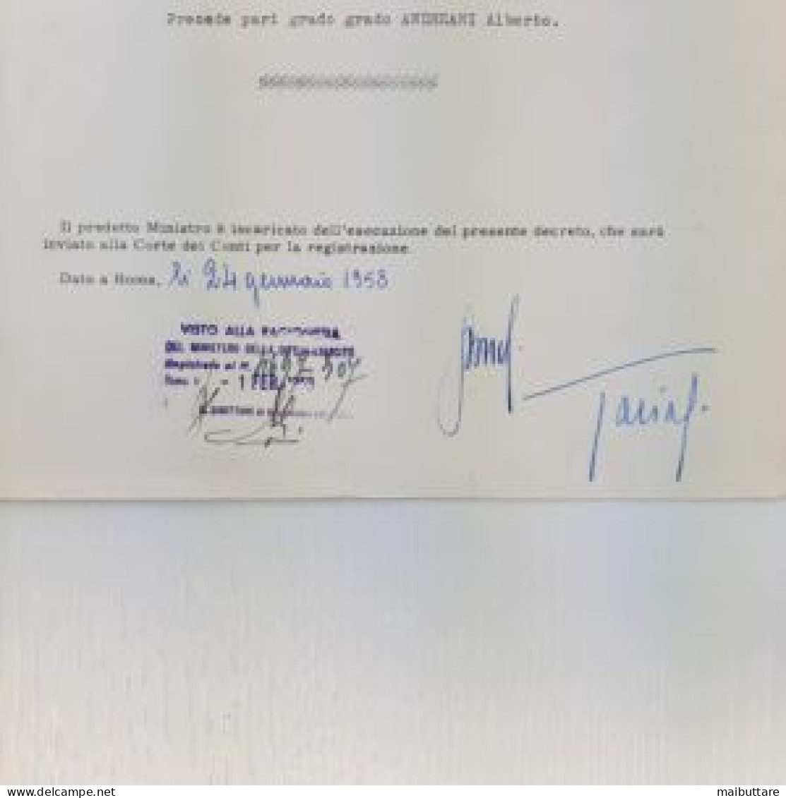 Decreto Firmato  Dal Presidente Della Repubblica Italiana Giovanni Gronchi Giovanni Gronchi Pontedera, 10 Settembre 188 - Decreti & Leggi