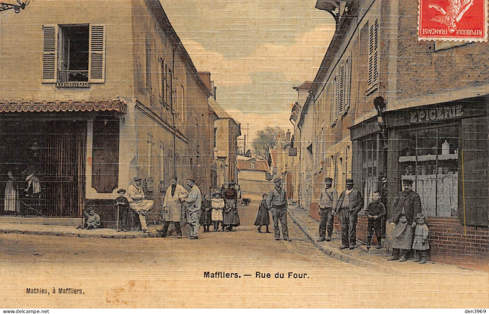 MAFFLIERS (Val-d'Oise) Rue Du Four, Epicerie, Toilée Couleurs, Voyagé 1909 (2 Scans) Edouard Vermot Usine Olivier Ornans - Maffliers