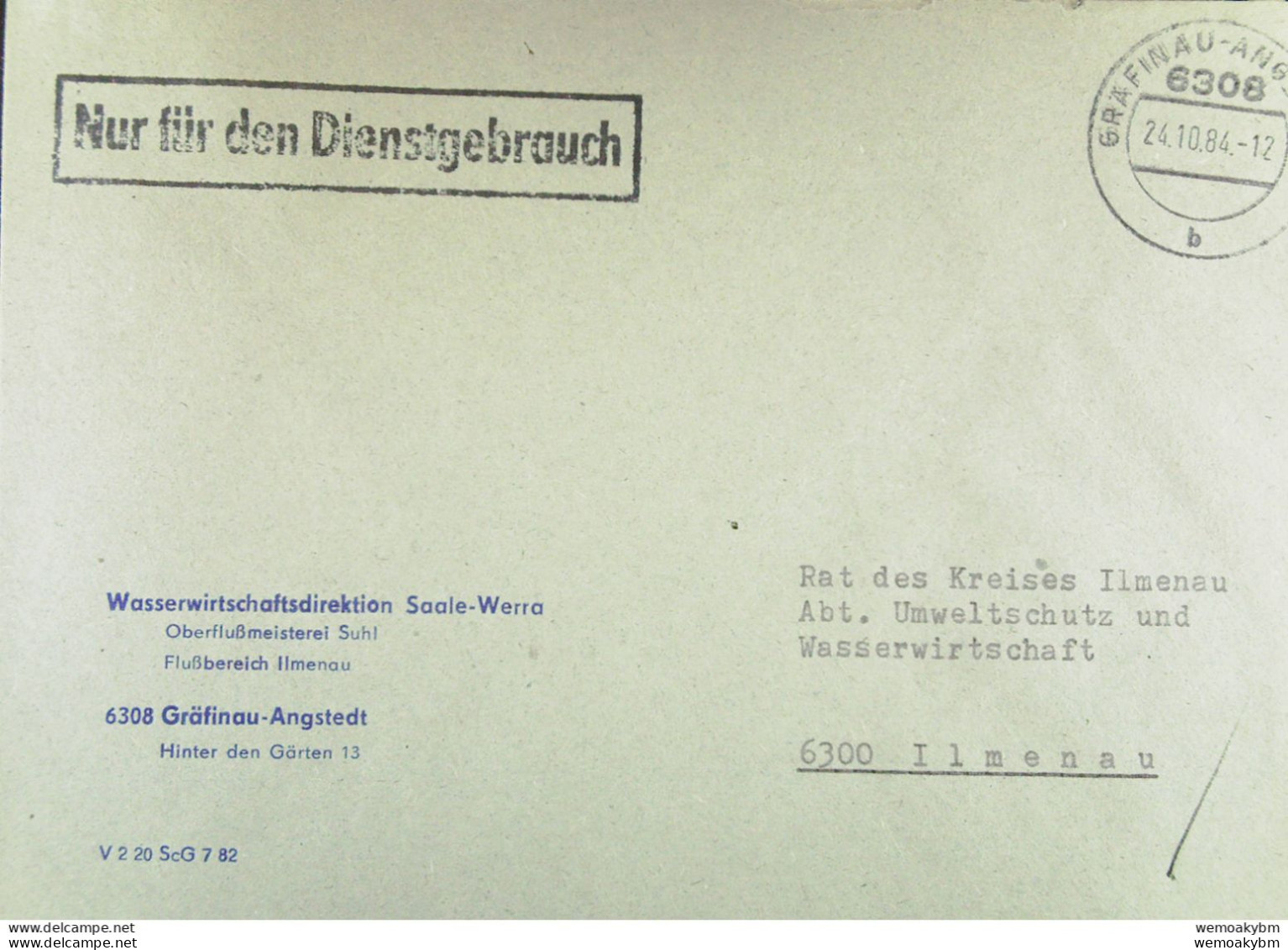 DDR: NfD-Brief Aus GRAEFINAU-ANGSTEDT Vom 24.10.84 Abs: Wasserwirtschaftsdirektion Saale-Werra - Oberflußmeisterei Suhl - Lettres & Documents