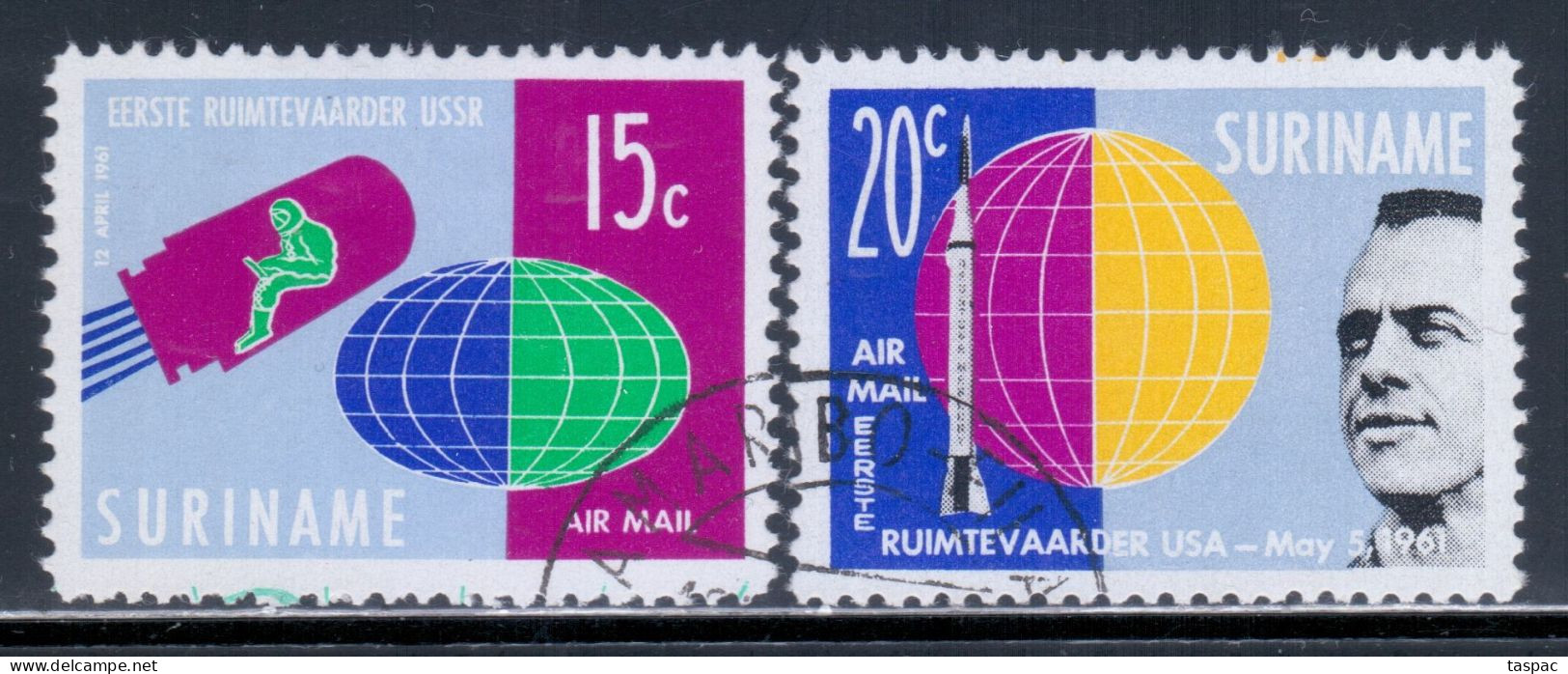 Surinam 1961 Mi# 406-407 Used - Man In Space / Gagarin / Shepard - South America